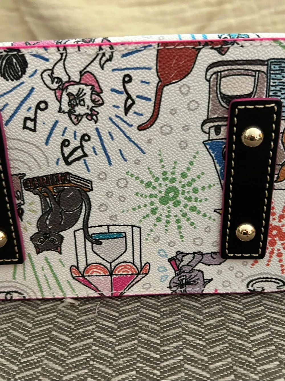 Dooney & Bourke White Multicolor Aristocats Crossbody with Pink Trim